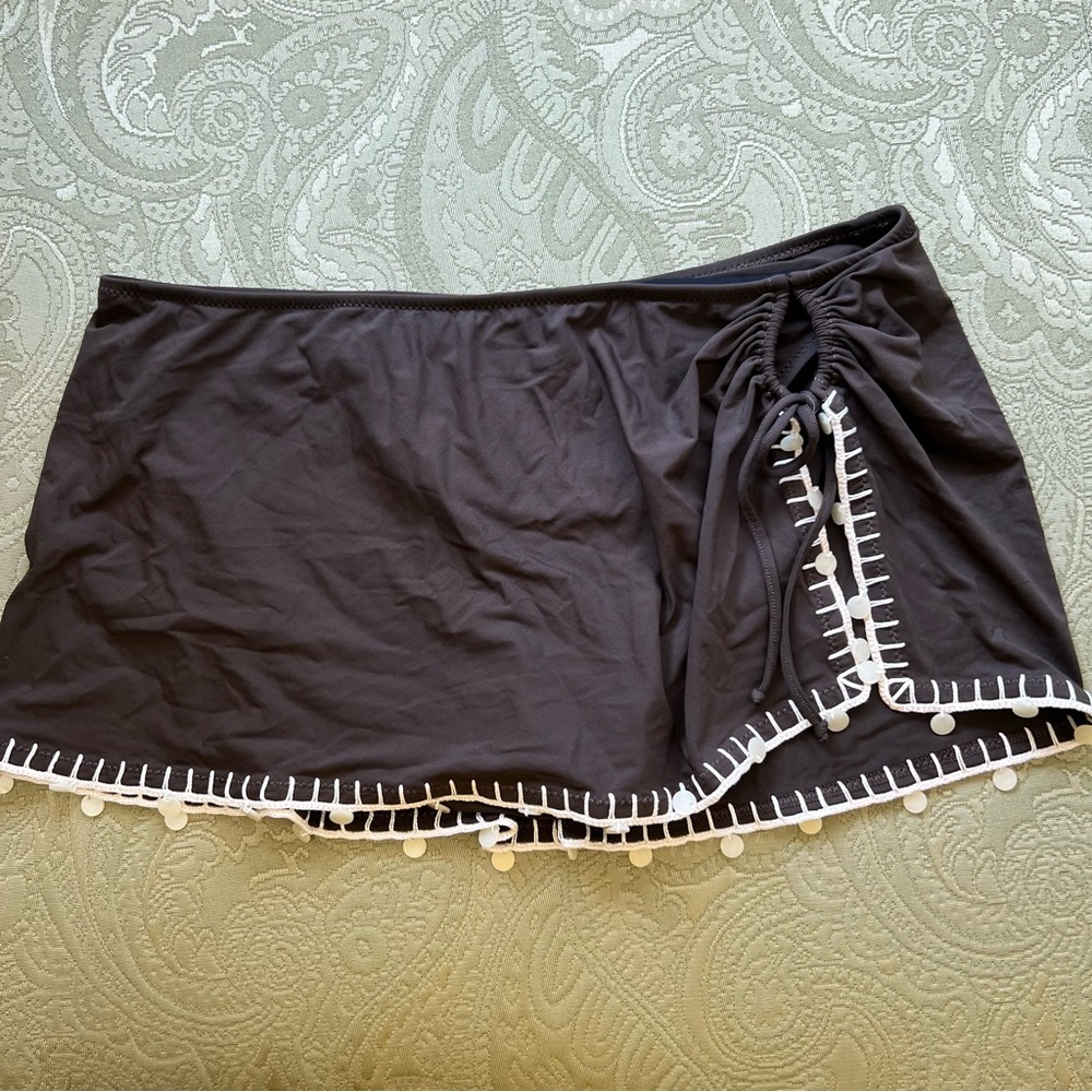 DKNY Brown Skirted Swim Bottom with Adjustable Tie String Bead Detail Size Large